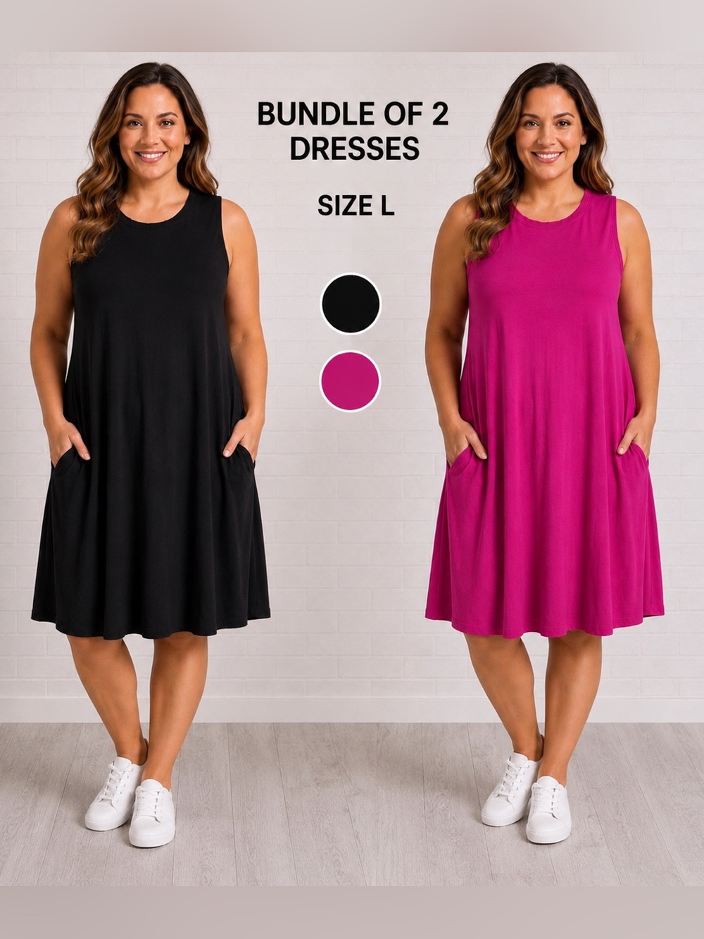 Time and Tru Women’s Sleeveless A-Line Pocket Dress casual comfort Bundle  2/L